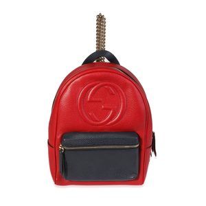 Gucci Red & Navy Pebbled Leather Soho Chain Backpack
